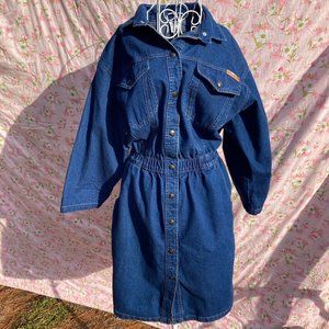vintage 80s shirt dress cottage core denim cotton western farmcore jean collared